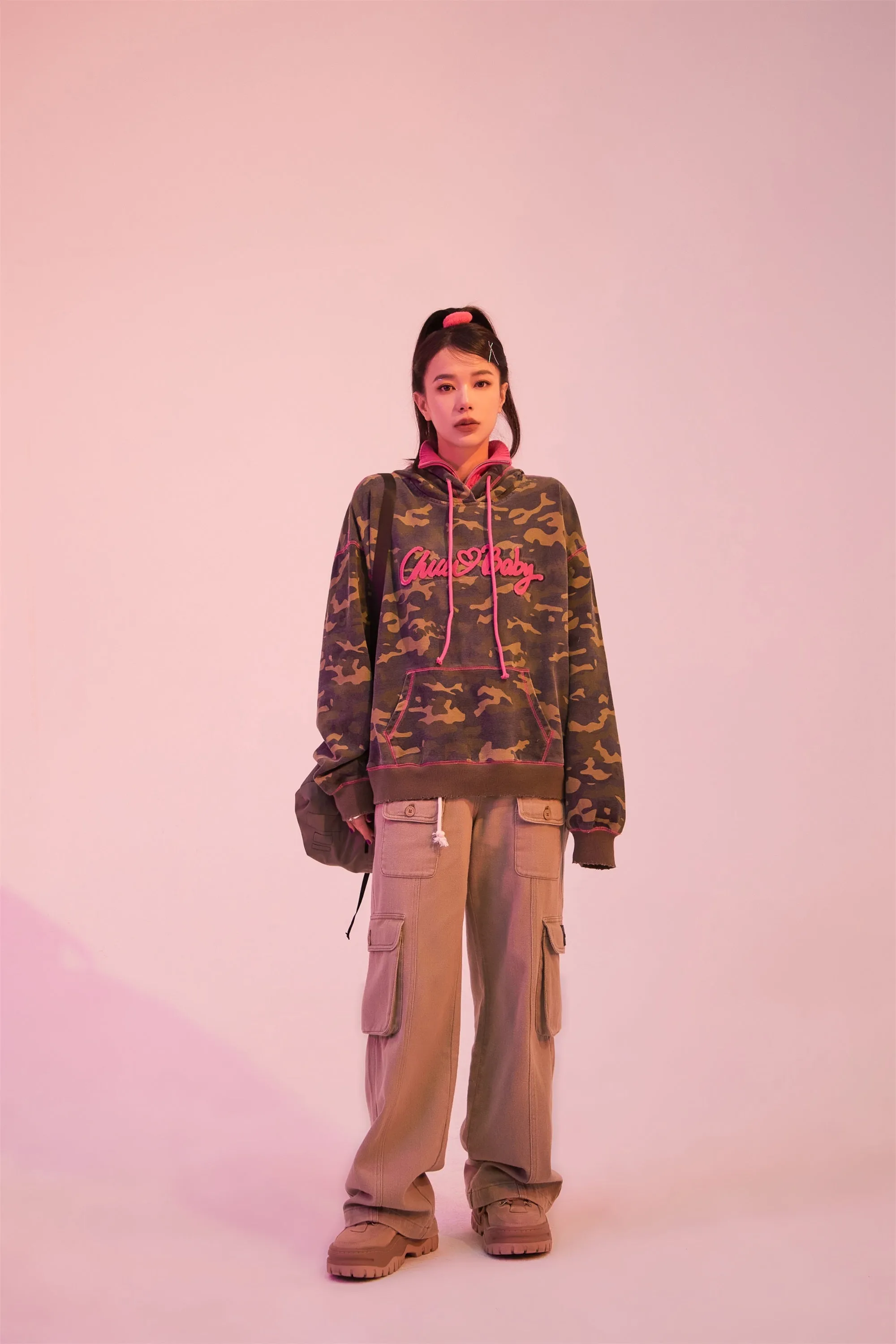 Moving On Hot Girl Camouflage Loose-Fit Hoodie