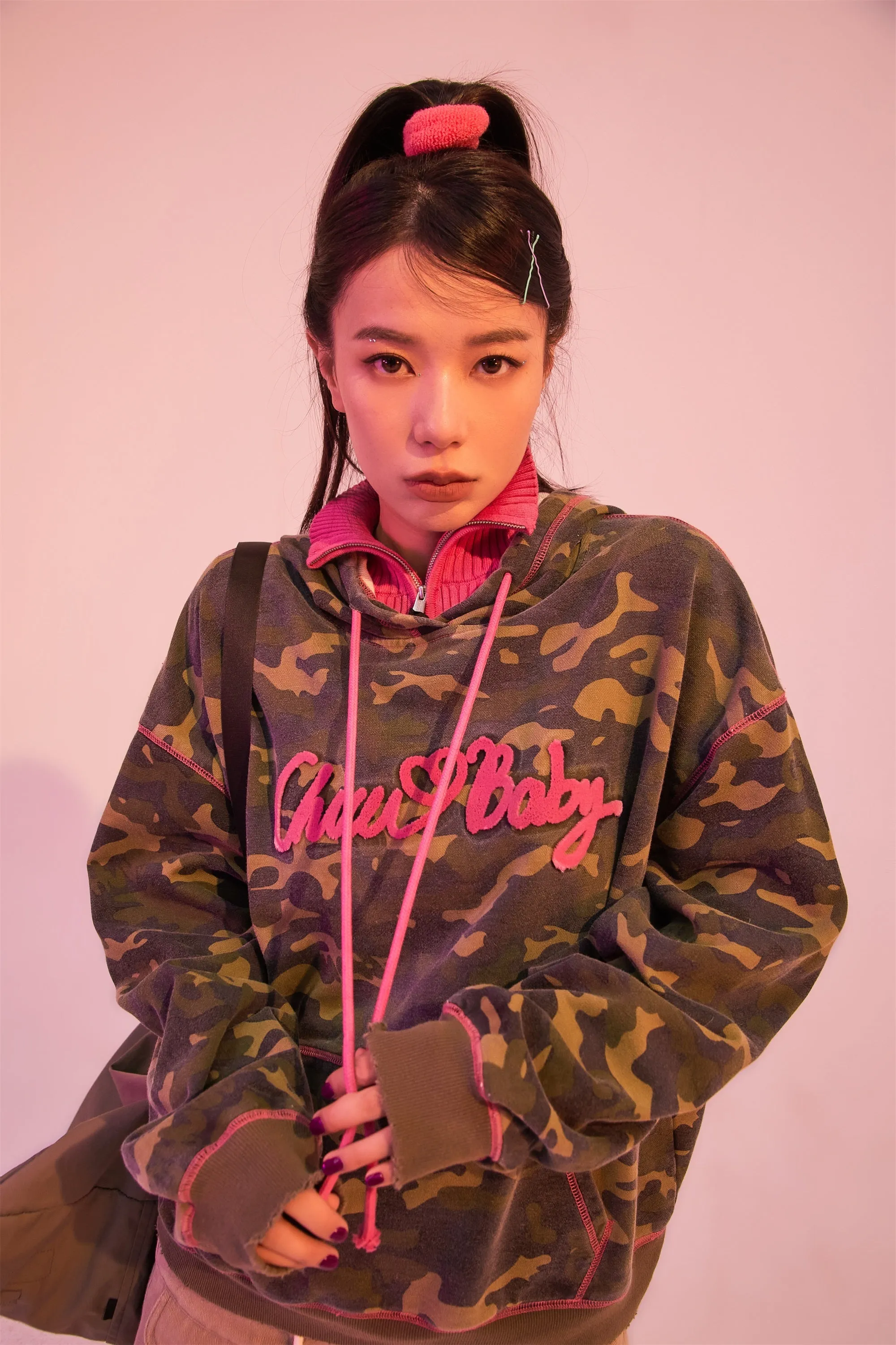 Moving On Hot Girl Camouflage Loose-Fit Hoodie