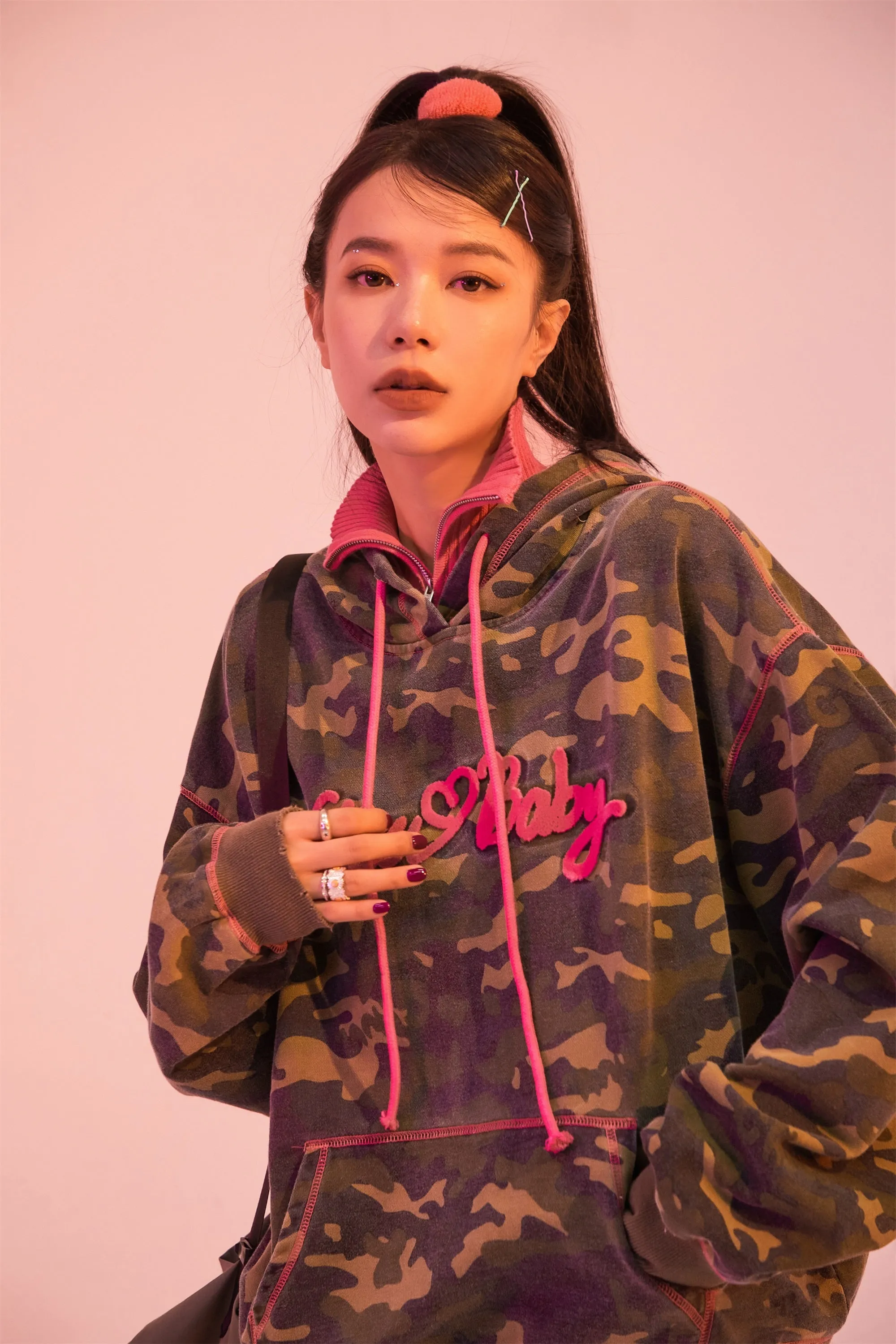 Moving On Hot Girl Camouflage Loose-Fit Hoodie