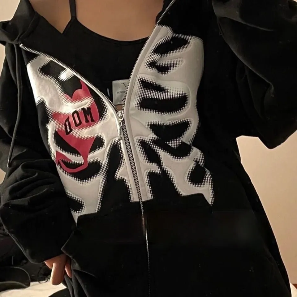 New Butterfly Print Oversize Zip Up Hoodies