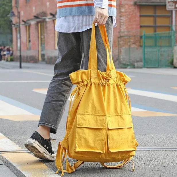 New outfit Design Double Front Pockets Simple Drawstring yellow Backpacks