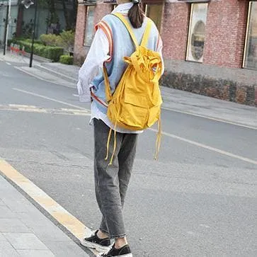 New outfit Design Double Front Pockets Simple Drawstring yellow Backpacks