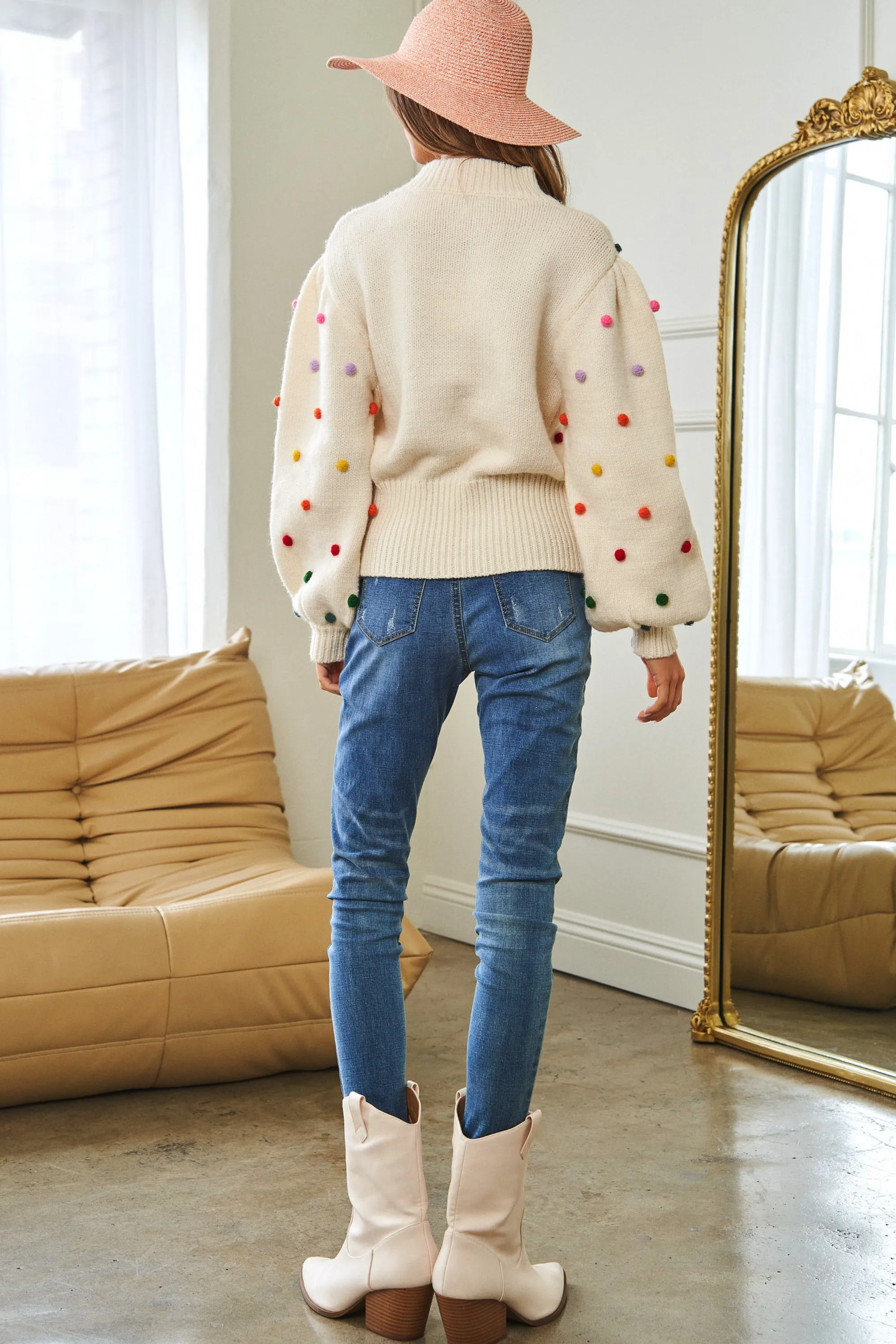 Party Isn't Over Pom Sweater - Cream