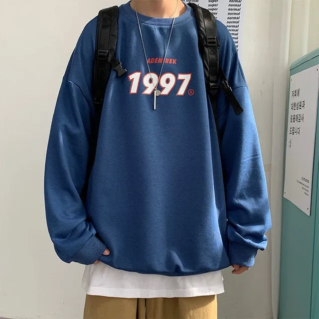 Privathinker Spring Men Casual Sweatshirts Harajuku 1997 Printed Men Oversized Hoodies 2021 Korean Man Casual Loose Pullovers