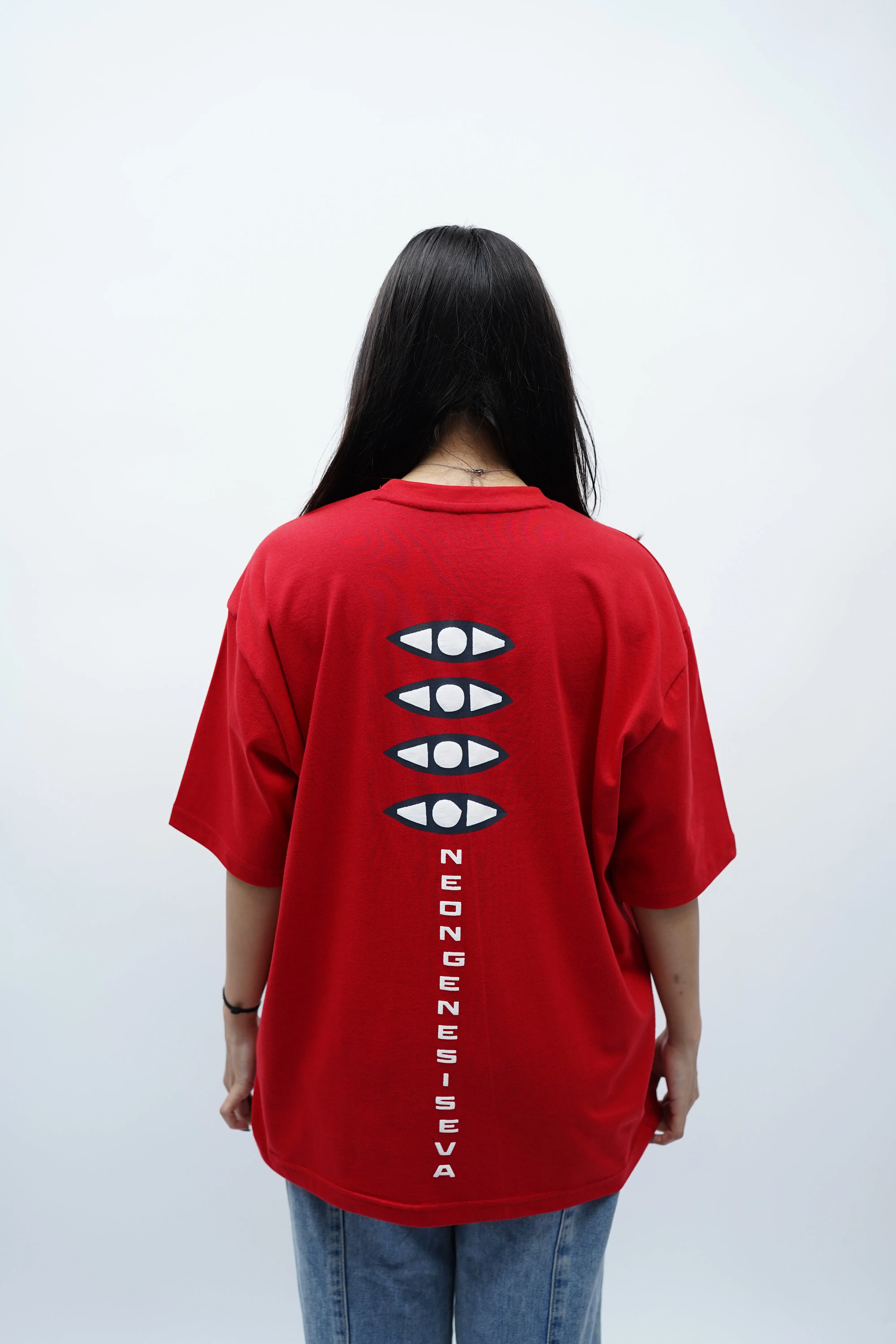 "Neon Genesis" Oversized Puff Print Red T-Shirt By DemonWear for Her