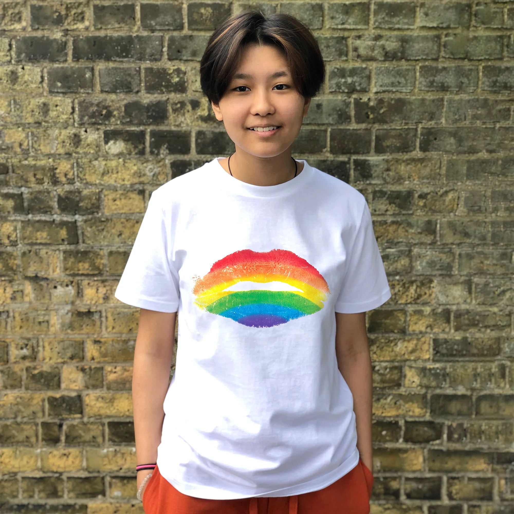 Rainbow Kiss White Unisex Organic Cotton NHS Charity T-shirt