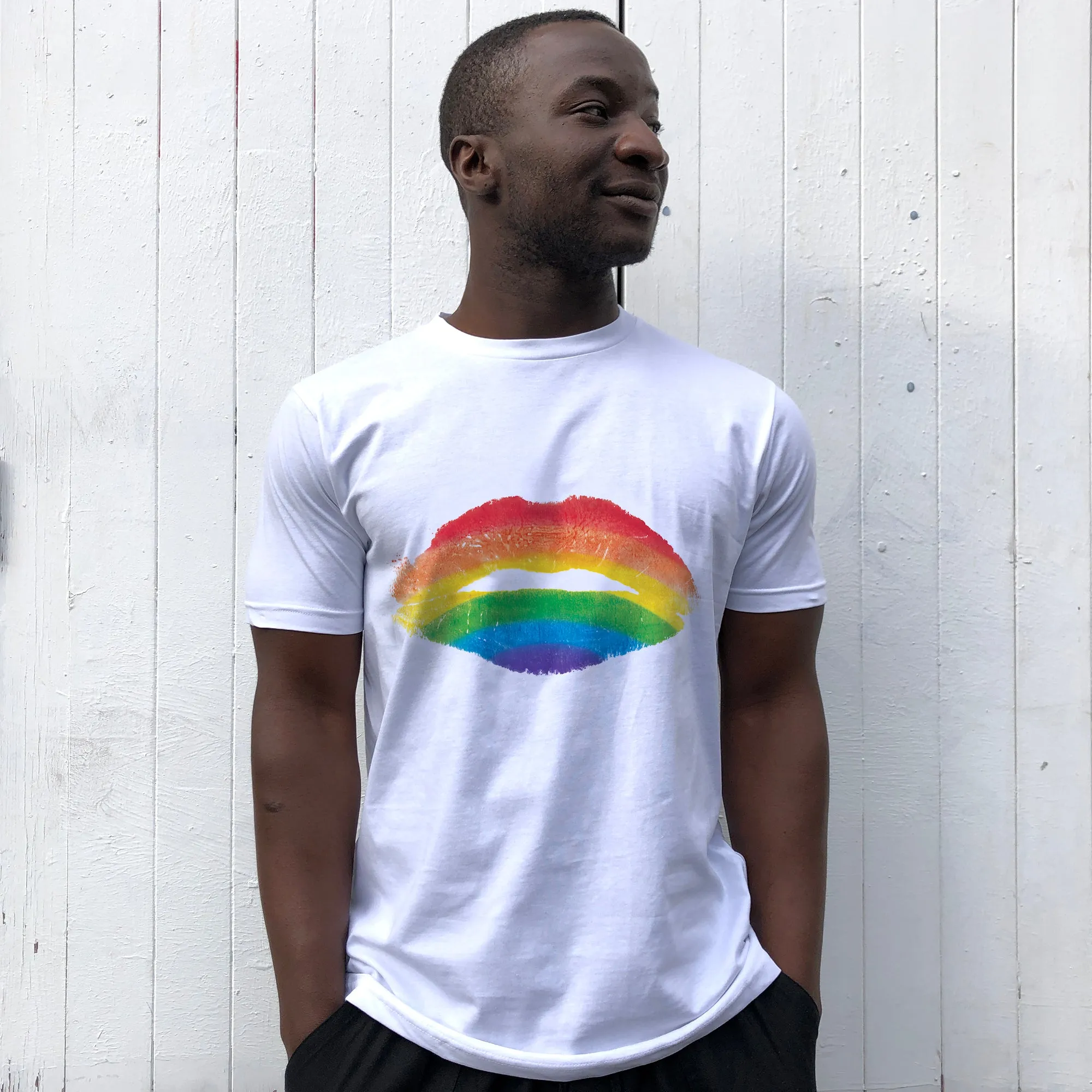 Rainbow Kiss White Unisex Organic Cotton NHS Charity T-shirt