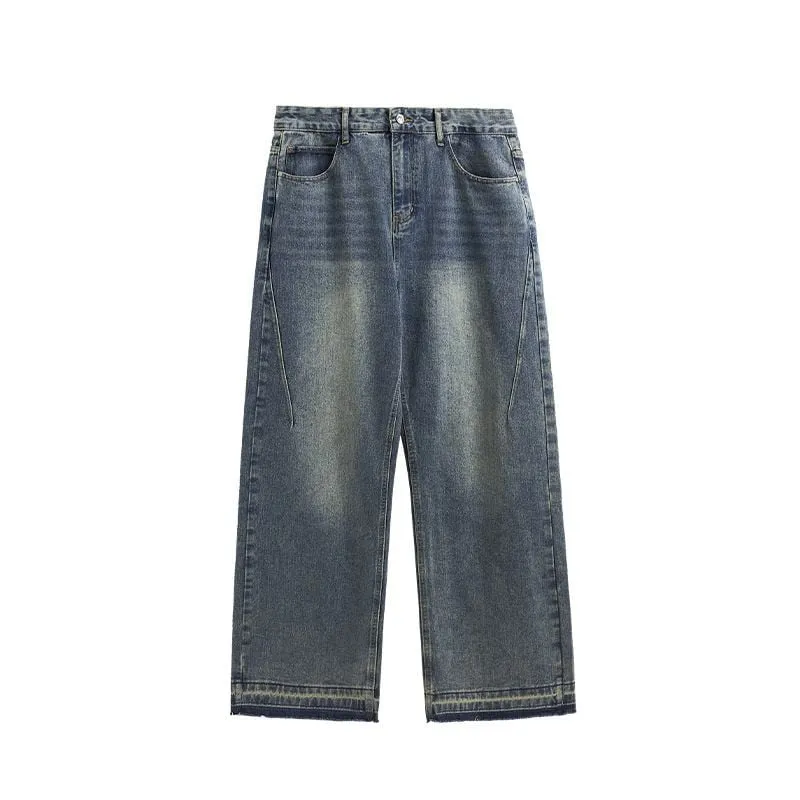 Raw Fringed Washed Baggy Jeans