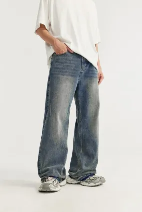 Raw Fringed Washed Baggy Jeans