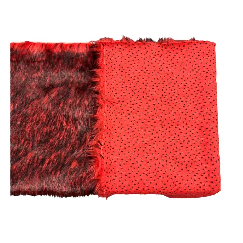 Red Black Husky Print Long Pile Shaggy Faux Fur Fabric