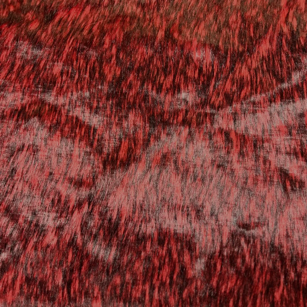 Red Black Husky Print Long Pile Shaggy Faux Fur Fabric