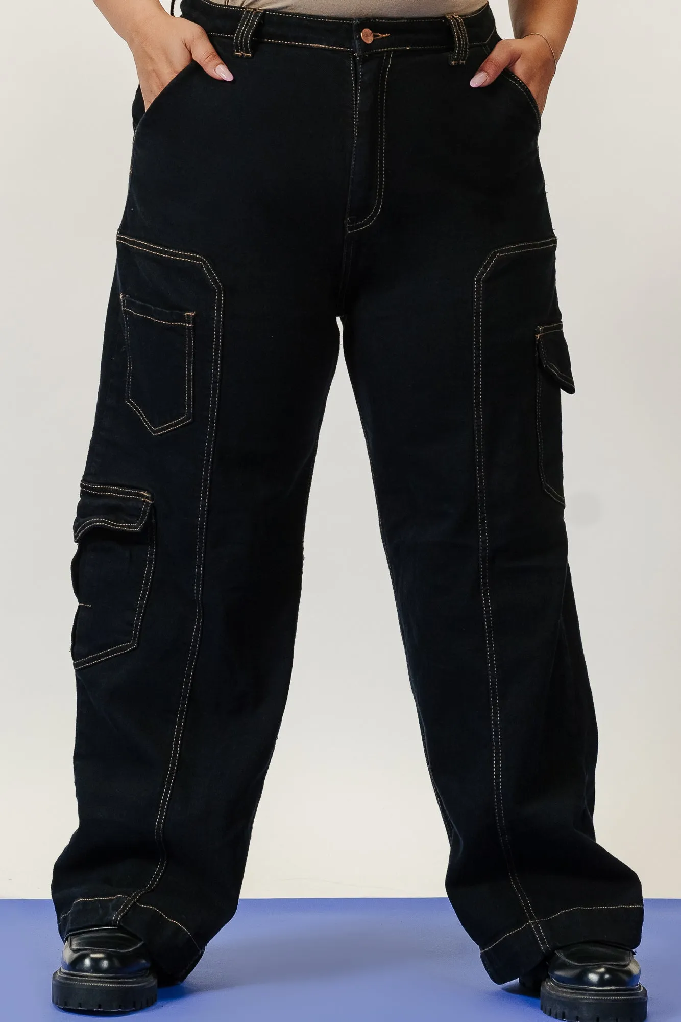 Seam Detailed Black Stretch Cargo