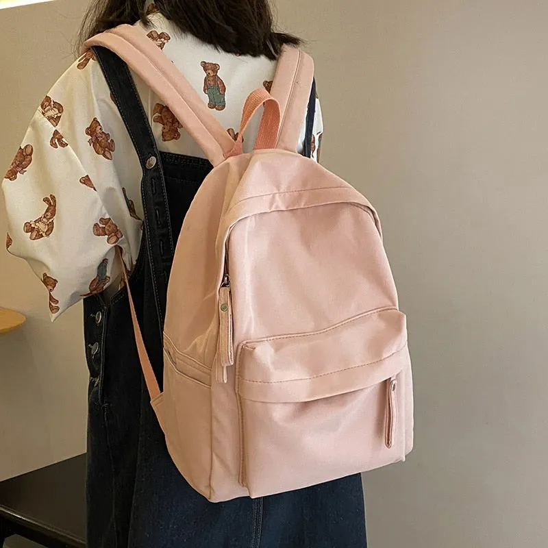 Simple Solid Color Backpack Women 2022 Waterproof Nylon School Bags For Teenager Girls Bookbag Lady Travel Backbag Shoulder Bag