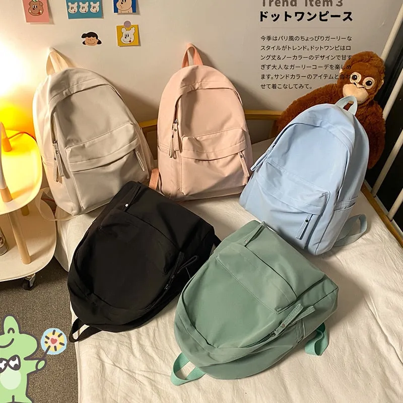 Simple Solid Color Backpack Women 2022 Waterproof Nylon School Bags For Teenager Girls Bookbag Lady Travel Backbag Shoulder Bag