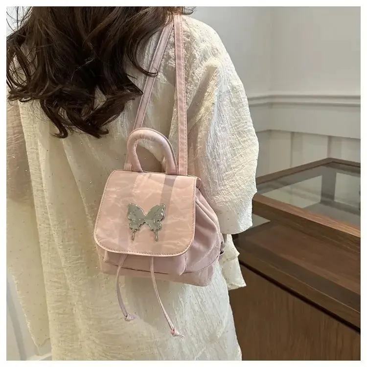 Sohiwoo Cute and Fashionable PU Leather Mini Backpack Kawaii Butterfly Women's Bag School Bag Storage Bag Simple Backpack