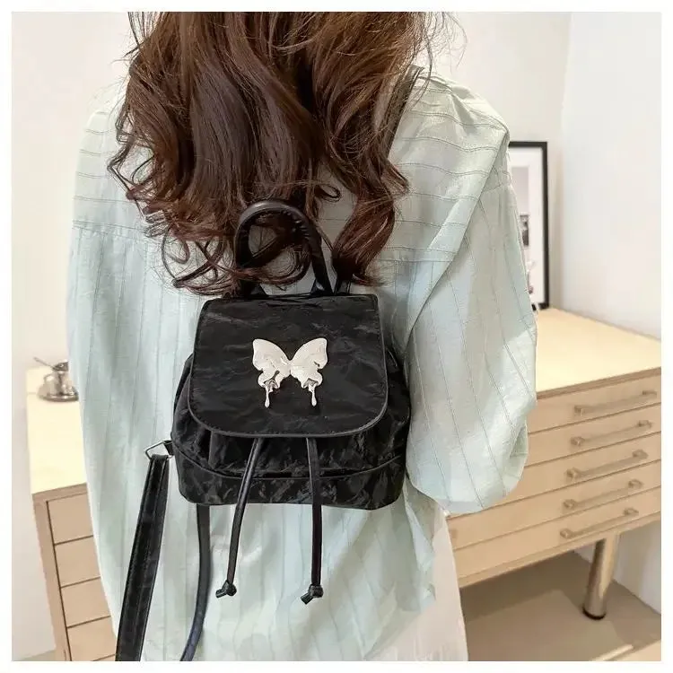 Sohiwoo Cute and Fashionable PU Leather Mini Backpack Kawaii Butterfly Women's Bag School Bag Storage Bag Simple Backpack