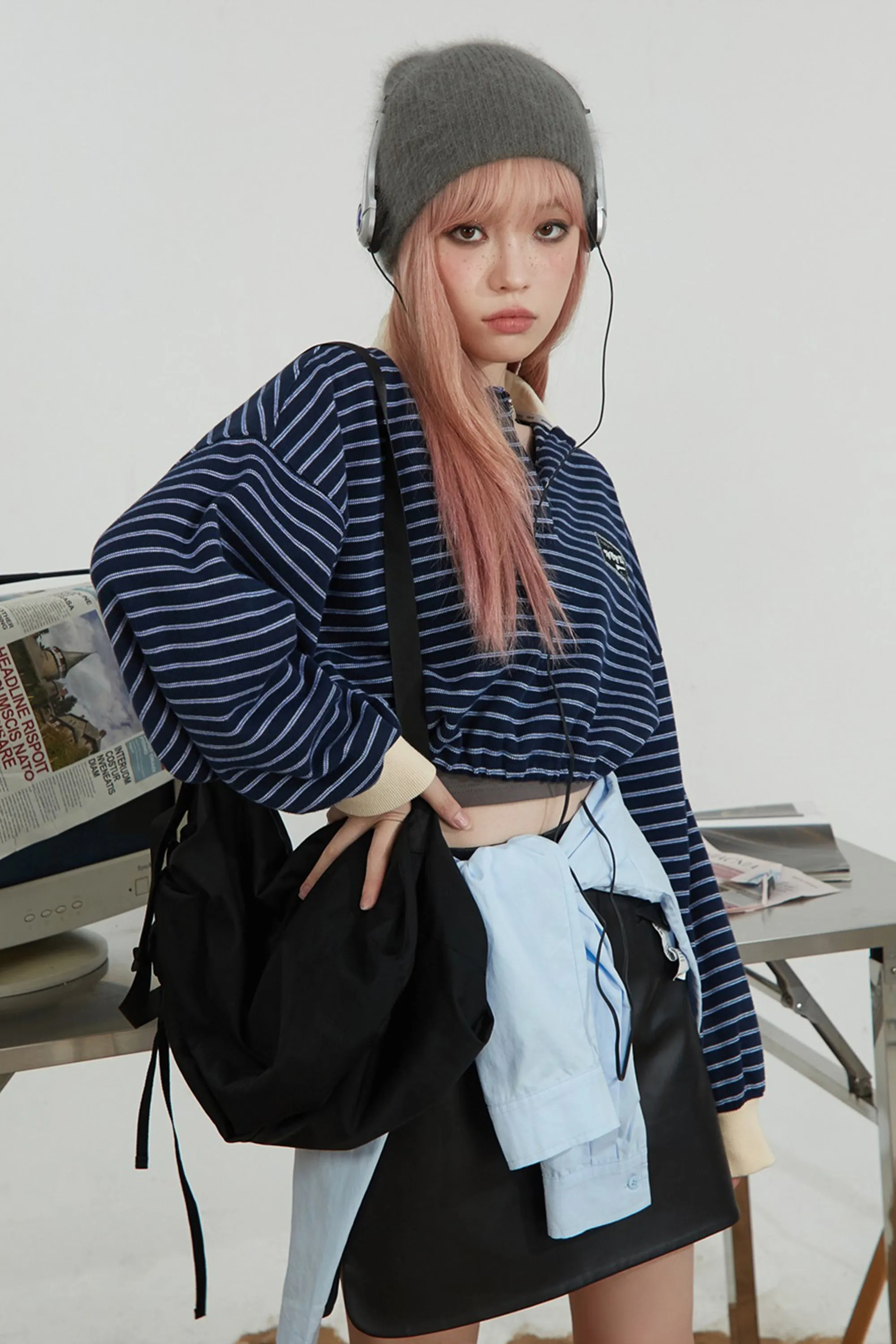 Stripe Loose Fit Crop Sweatshirt