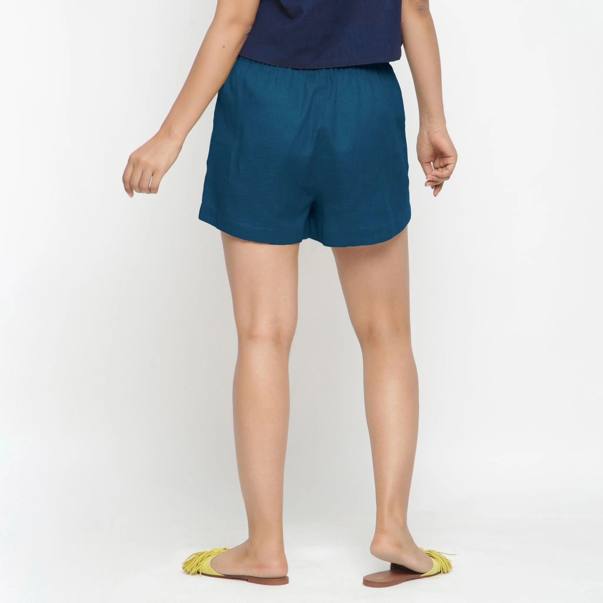 Teal 100% Cotton Relaxed Fit Elasticated Short Shorts