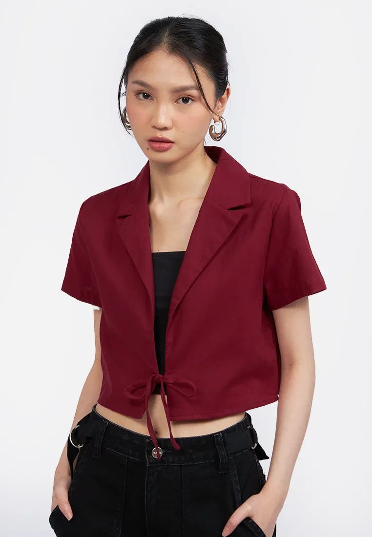 Tied Short Sleeve Crop Blazer