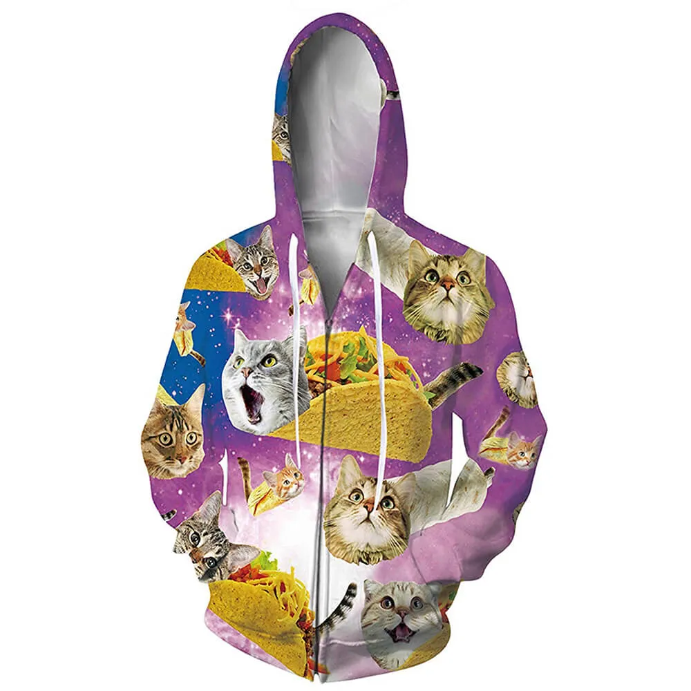 Unisex Taco Cat Zip Up Funny Hoodie