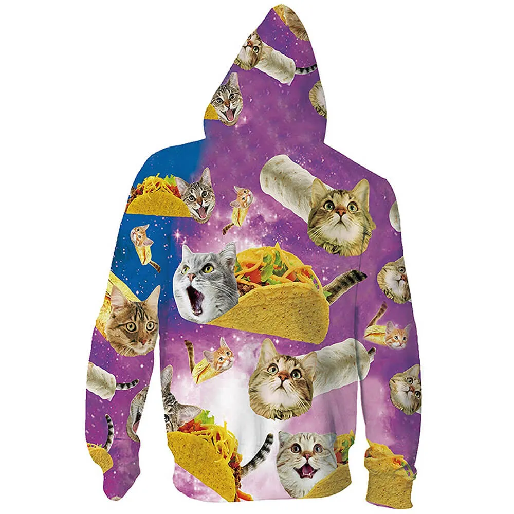 Unisex Taco Cat Zip Up Funny Hoodie