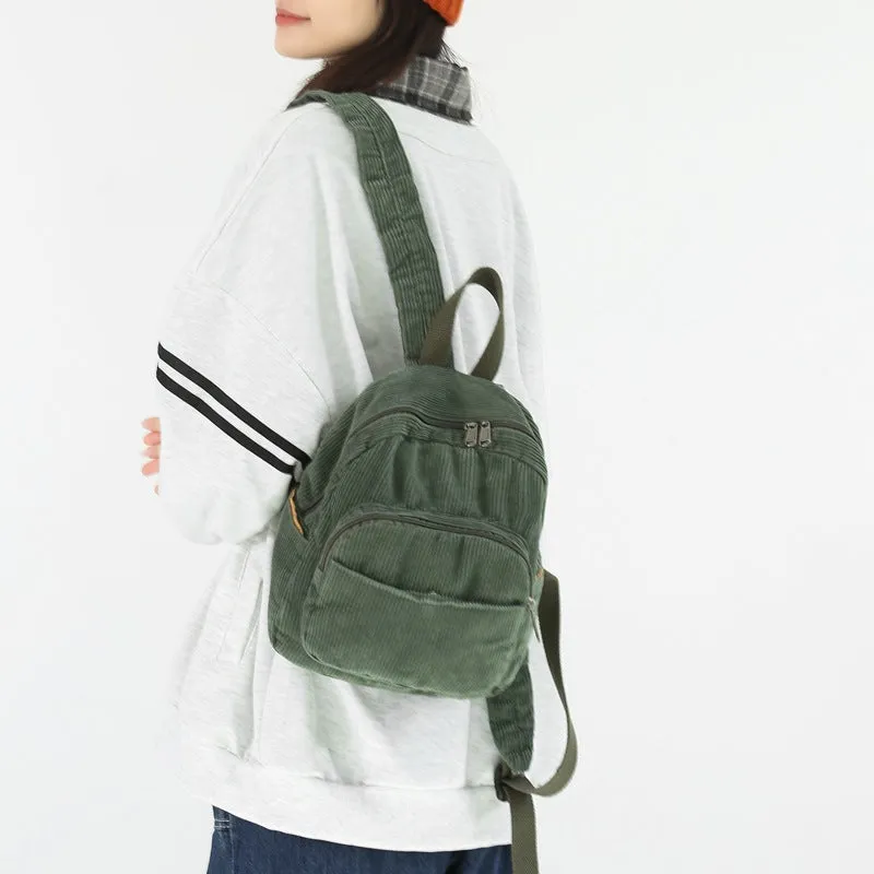 Uniwim backpacks for high school Japanese Style Schoolbag Women Corduroy Canvas Backpack Korean Style Retro Simple Mini Backpack for High School Students Women