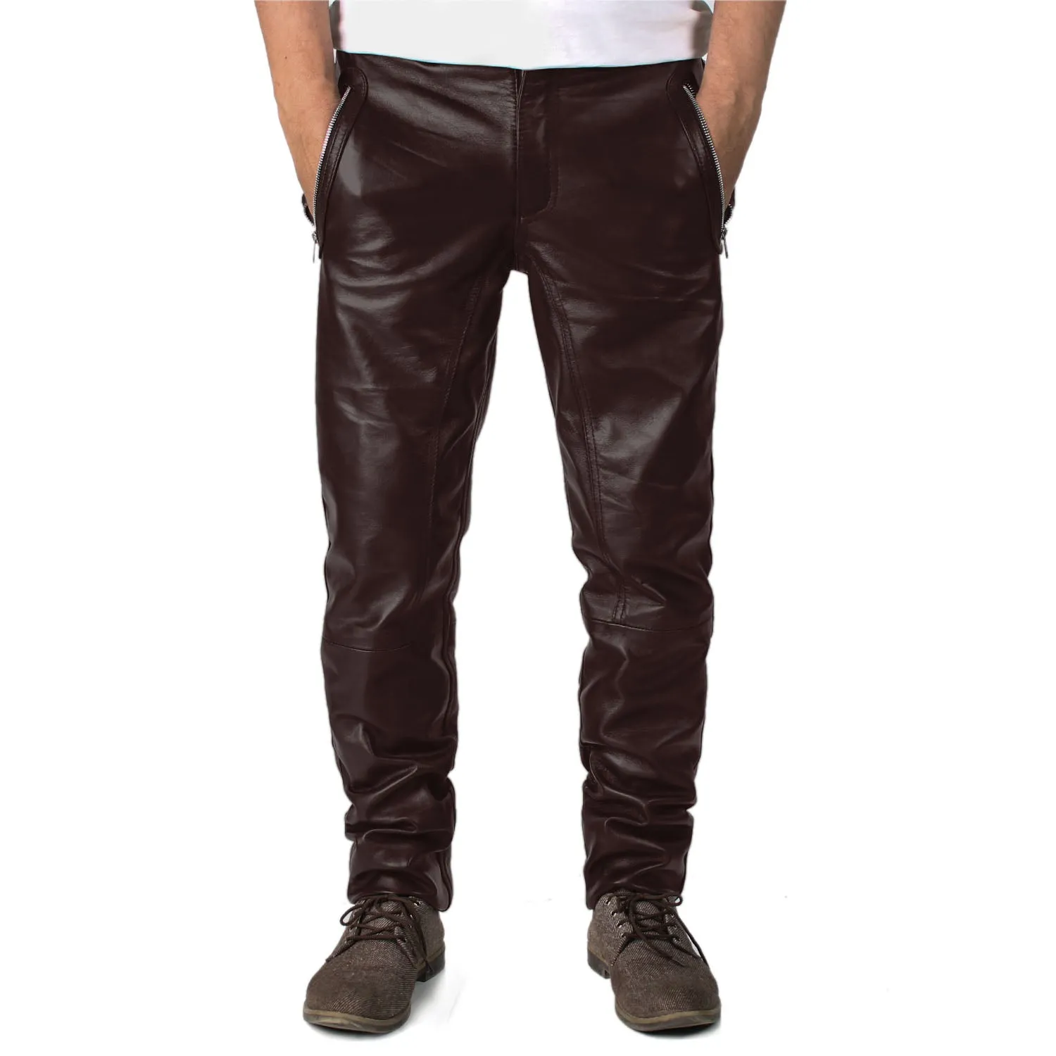 Veyron Men's Brown Faux Leather Pants