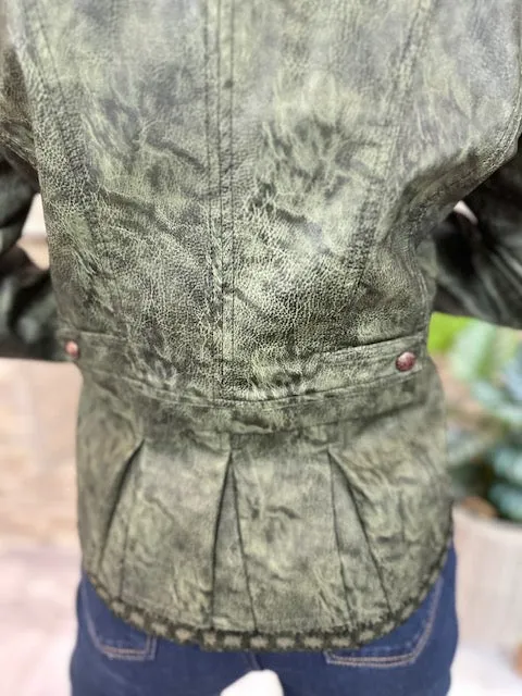 Women's Faux leather Jacket-BF1701-WGRN/OLIVE