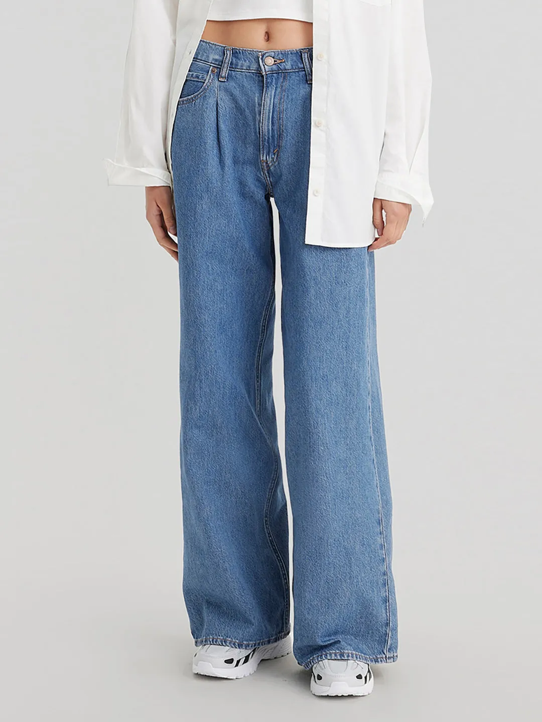 Women's High Rise Baggy Wide Leg Blue Jeans