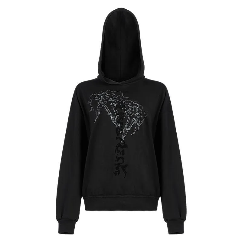 Women's Punk Floral Printed Loose Hoodies